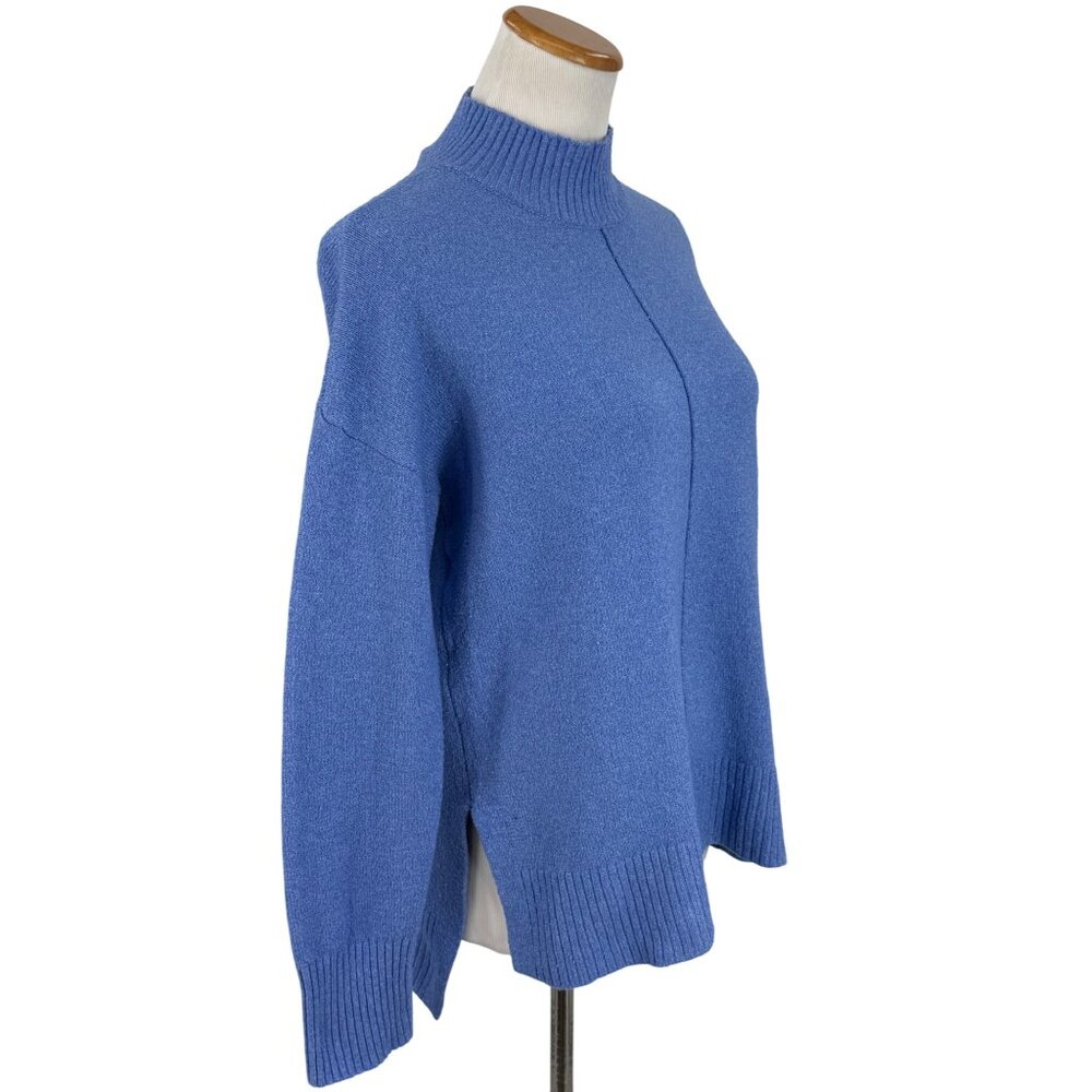Tahari Blue Mock Neck Ribbed Sweater | Coastal Grandmother Quiet Luxury Preppy S - Picture 9 of 16